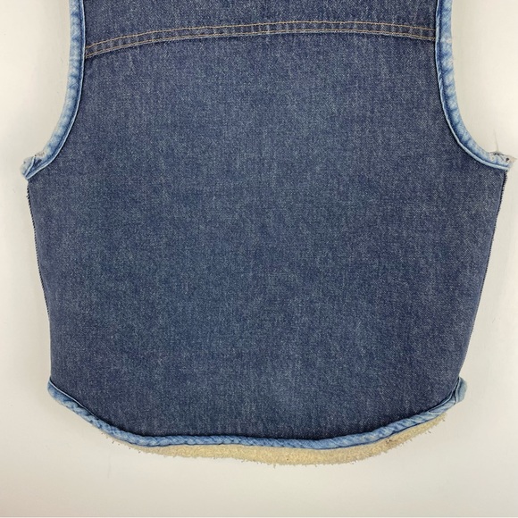 Vintage 70s Sears Roebucks Western Wear Denim Vest Sherpa Lined Sz Medium - Picture 9 of 13